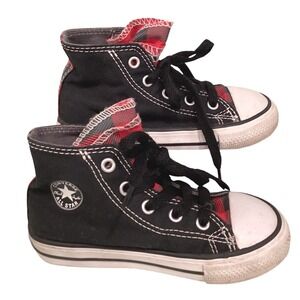 Converse Chuck Taylor All Star High Top Black Red Plaid Toddler Shoes - Size 8